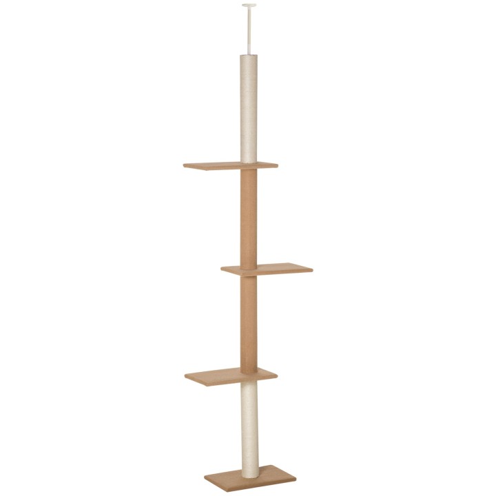 PawHut Kratzbaum Deckenhoch 228-260 cm höhenverstellbar Kletterbaum für Katzen Spielbaum in Khaki   Aosom.de