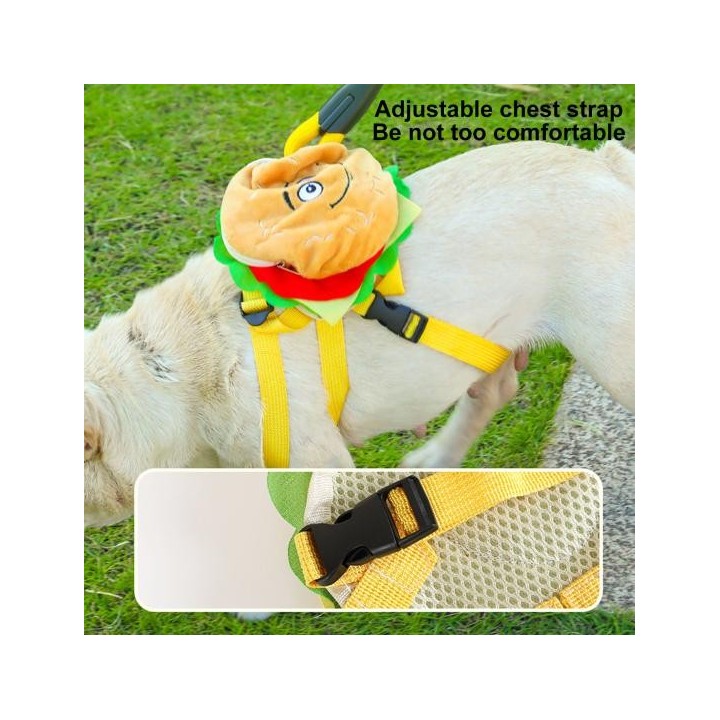 Niedlicher Cartoon-Haustier-Rucksack in Hamburger-Form, Welpen-Schultasche mit verstellbarer Schnalle, atmungsaktives Mesh