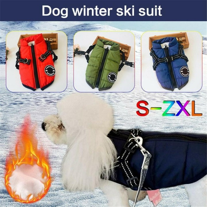 2-in-1 wasserdichte Jacke, Skianzug, Welpengeschirr, Haustierkleidung, gepolsterter Mantel, Hundeweste S rot