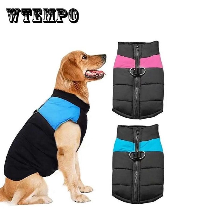 Haustier wasserdichte warme Kleidung Winter Welpe Farbnähte Reißverschluss Baumwollweste weiche lässige Oversize-Jacke Hunde-
