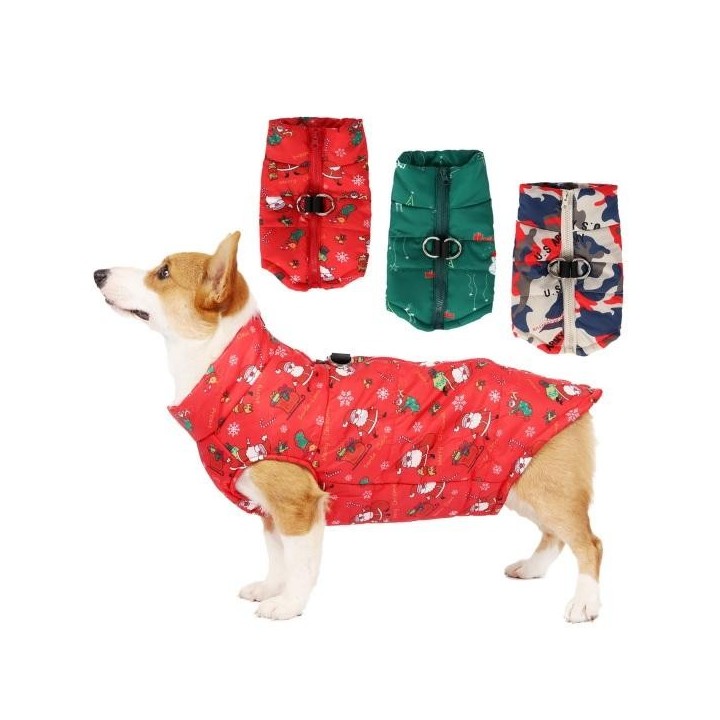 Weihnachts-Haustierkleidung, wasserdicht, einfaches Reißverschluss-Design, weicher, dicker Baumwollstoff, Traktionsring, Outd