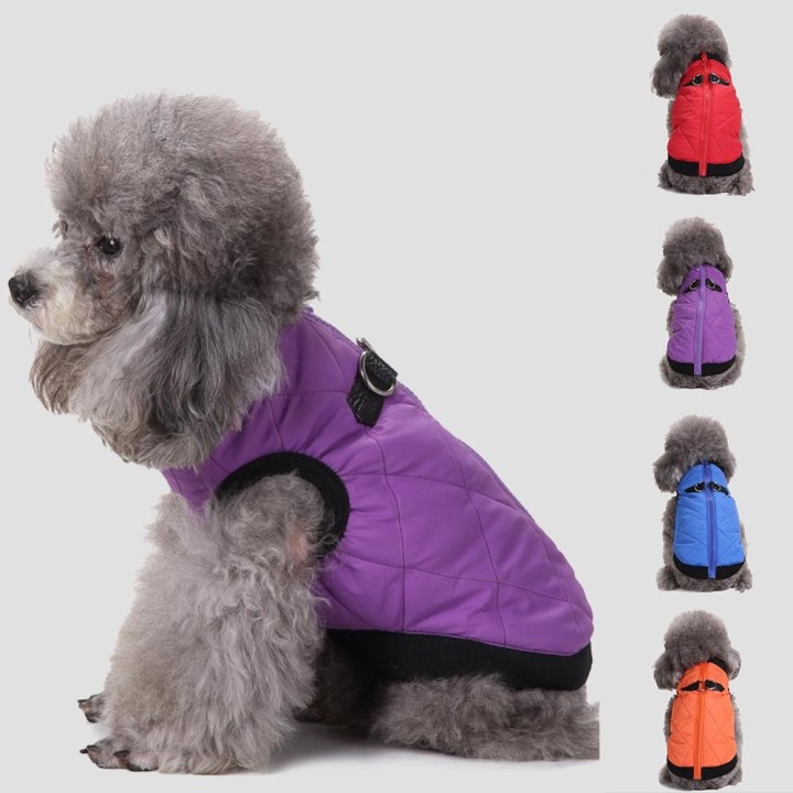 Haustier Welpen Hunde Winter Thermal Warme Kleidung Reißverschluss Jacke Gepolsterte Mantel Oberbekleidung XS violett