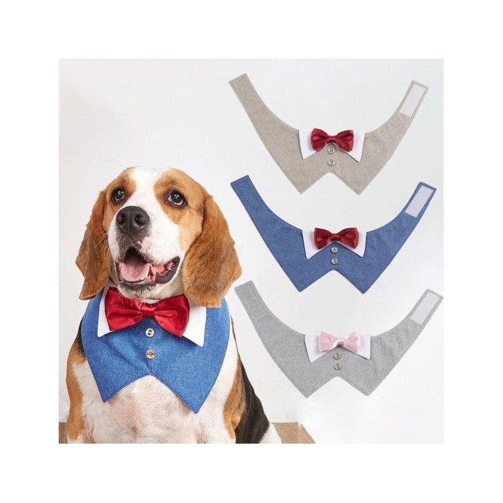 Handtuch Elegante Katze Hund Dreieck Handtuch Formale Hochzeit Anzug mit Schleife Dekoration Haustier XS licht grau