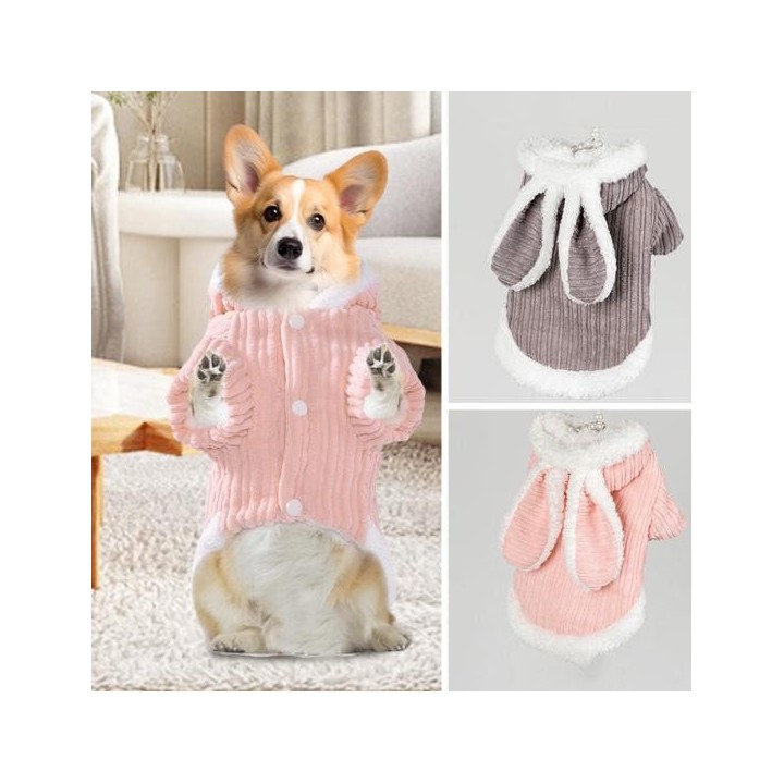 Haustier-Kleidung, warm, weich, bequem, Haustiermantel, niedliches Häschen-Ohr-Dekor, Hunde- und Katzen-Haustierjacke für kal