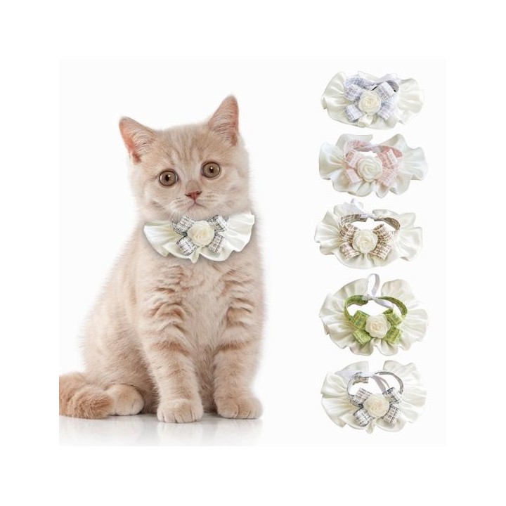 Exquisite dreidimensionale Blumen Rüschenrand Haustier Hund Katze Bowknot Halstuch Fotoshooting S kaffeebraun