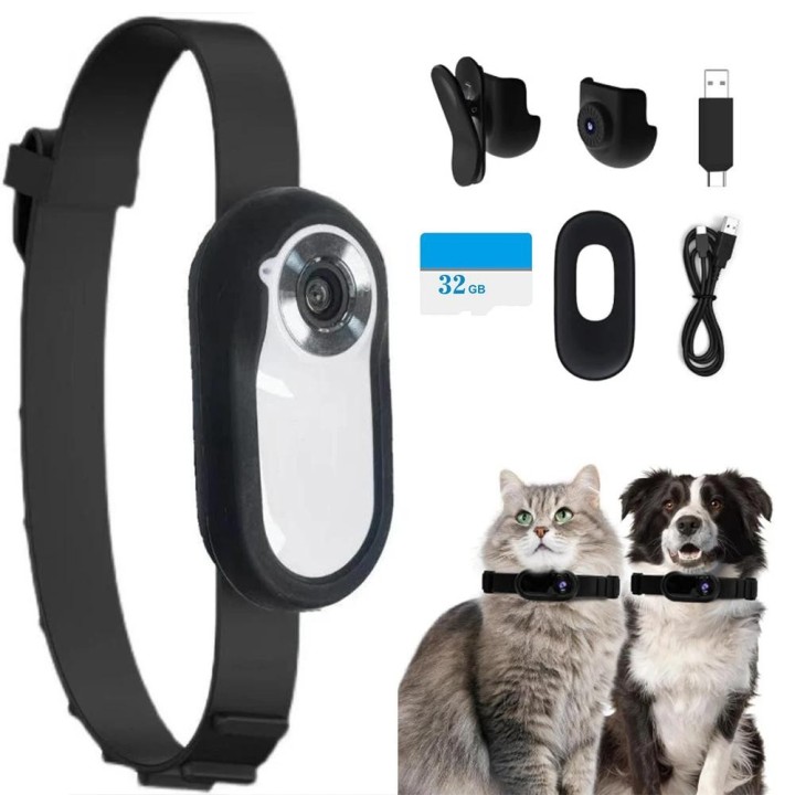 HD 1080P Kabellose Halsbandkamera, kein WLAN erforderlich, Halsbandkamera für Hunde und Katzen, mit Videoaufzeichnung, Mini-K