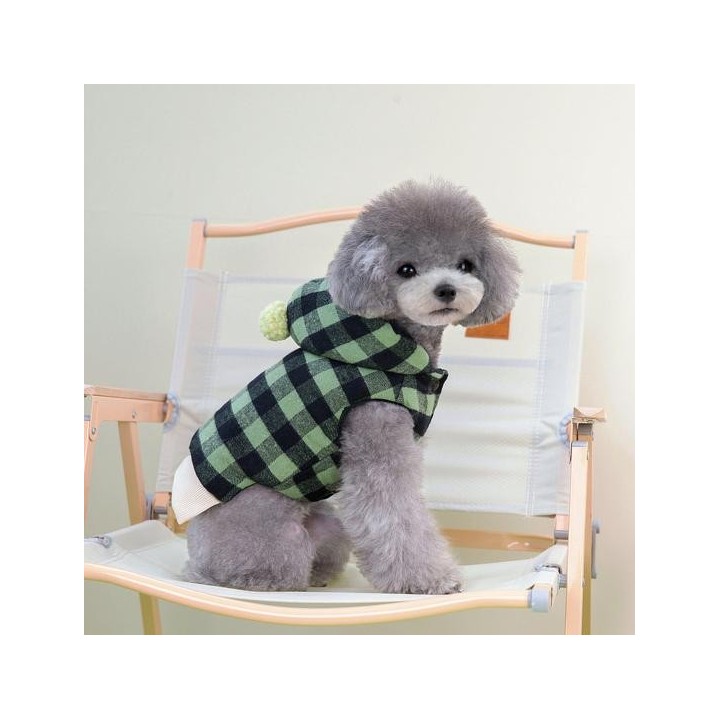 Karierter Hunde-Kapuzenpullover, zweibeiniger Winter-Haustierpullover mit Kapuze, warmer Winter-Hundemantel, Haustierkleidung