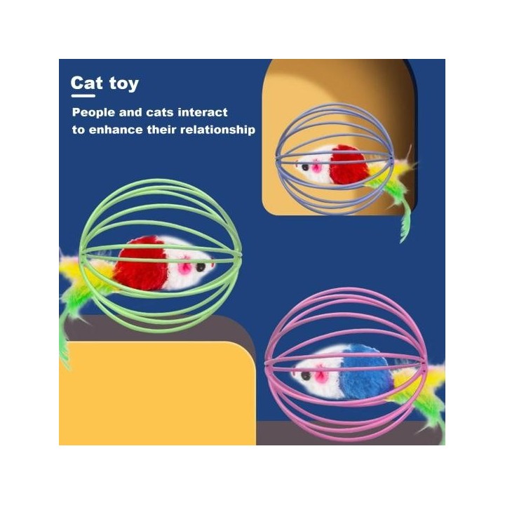 Interaktives Katzenspielzeug, weiche Plüschmaus mit schützendem Käfig, lebendige Farben, lindert Langeweile, bissfestes Katze