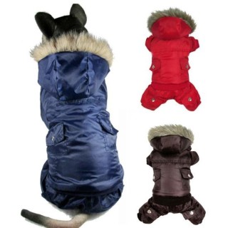 Welpen Hund Katze Winter warme Patches Kapuze Button-Down-Jacke Mantel Haustier Kleidung XS braun