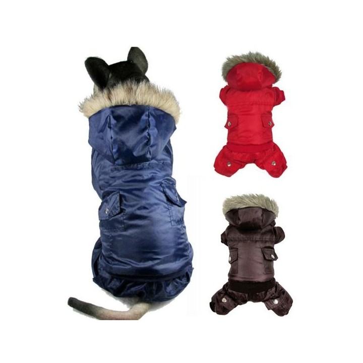 Welpen Hund Katze Winter warme Patches Kapuze Button-Down-Jacke Mantel Haustier Kleidung XS braun