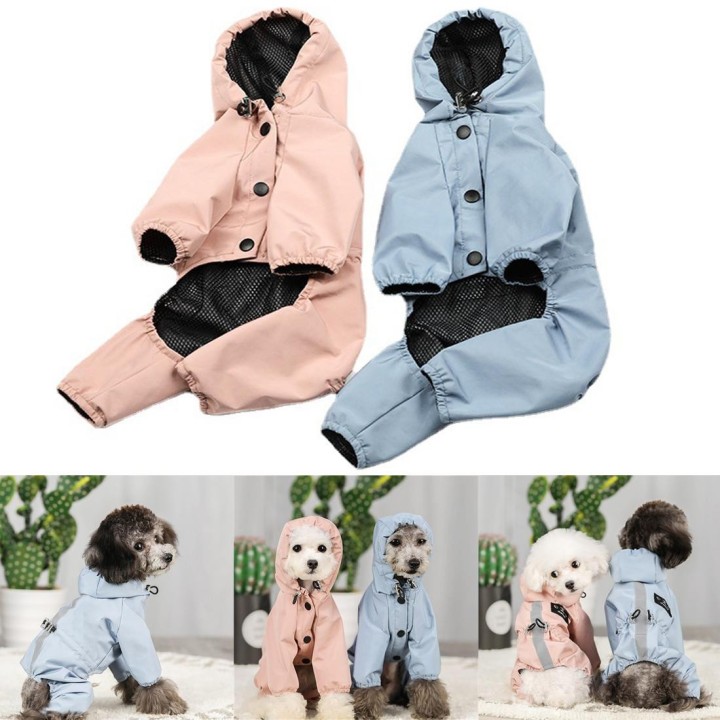 Hunde-Regenmantel, leichter Regenponcho, Kapuzenpullover, Slicker mit Loch für die Leine, Regenjacke für kleine und mittelgro