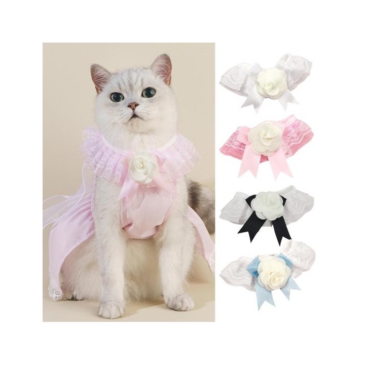 Haustierhalsband im Prinzessinnen-Stil, dreidimensionale Blumenspitze, bequem zu tragen, elastisches Band, zum Anziehen, beza