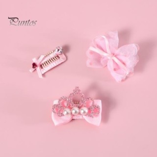 3 Stücke Haustier Haarnadel Handgemachte Kunstperlen Krone Schleife Strass Dekoration Haarspange Teddy Langhaarige Katze Hund