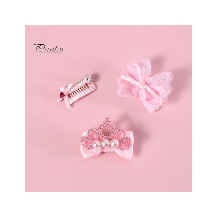 3 Stücke Haustier Haarnadel Handgemachte Kunstperlen Krone Schleife Strass Dekoration Haarspange Teddy Langhaarige Katze Hund