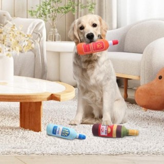 Hundespielzeug, Plüsch, Wein-Whisky-Flasche, quietschendes Knisterspielzeug, Beißring für mittelgroße, kleine und große Hunde