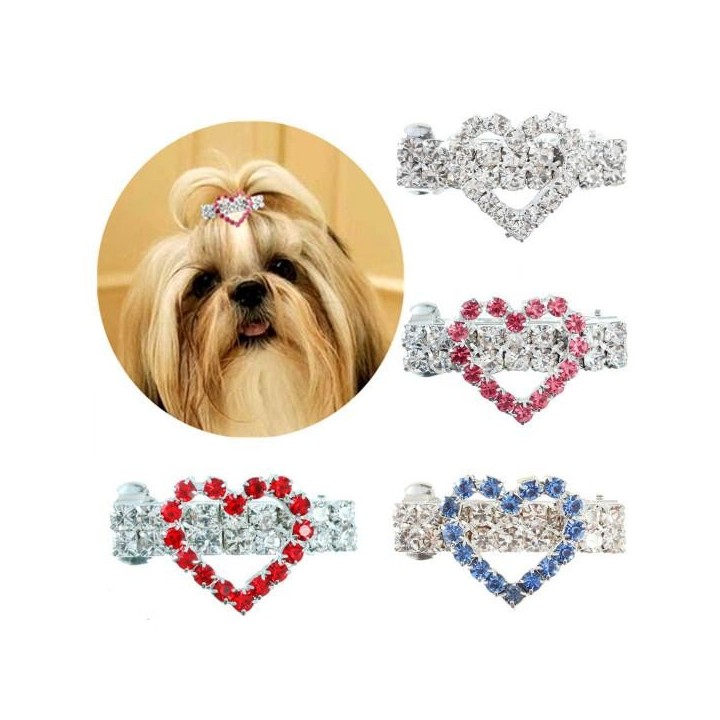 Haustier Haarspangen Liebesherzform Tierhaardekor Langlebige süße Haustierhunde Strass blau