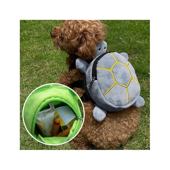 Hundegeschirr-Rucksack mit Schnellverschluss-Schnalle, Reißverschluss, verstellbar, Cartoon-Schildkröten-förmige Haustier-Sna