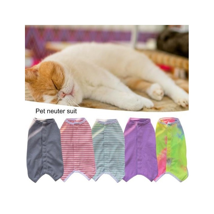 Knopfverschluss, weich, bequem, Anti-Lecken, gestreifter Druck, Haustier, Hund, Katze, Rehabilitation, Schutz XS grün