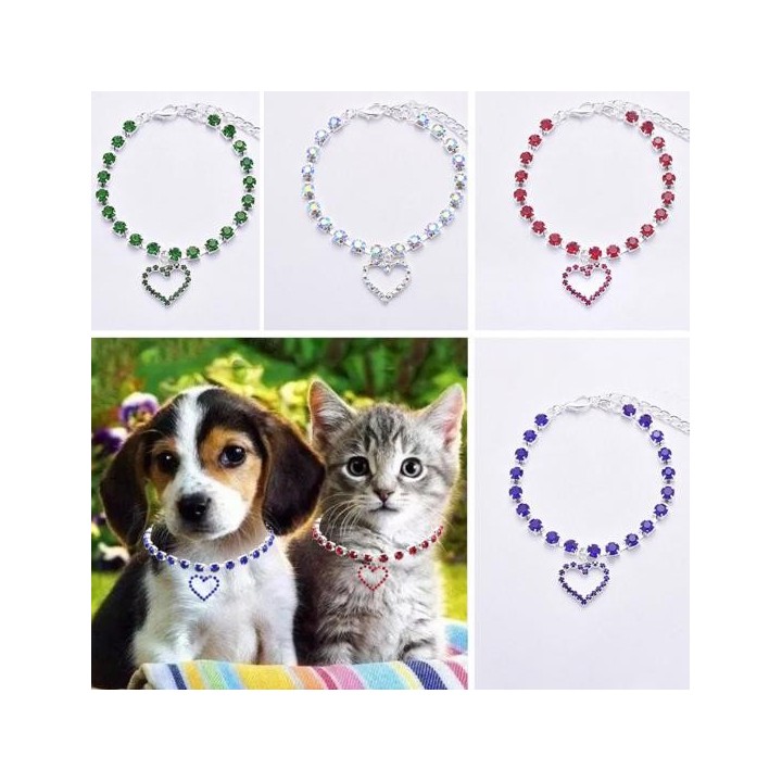 Haustier Halskette Exquisite Attraktive Haustier Hund Katze Strass Herz Anhänger Kragen Heimtierbedarf S blau
