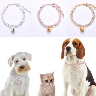 Haustier Halskette Elegante Exquisite Glänzende Haustier Katze Hund Zweireihig Strass Kragen Haustierbedarf S rose gold