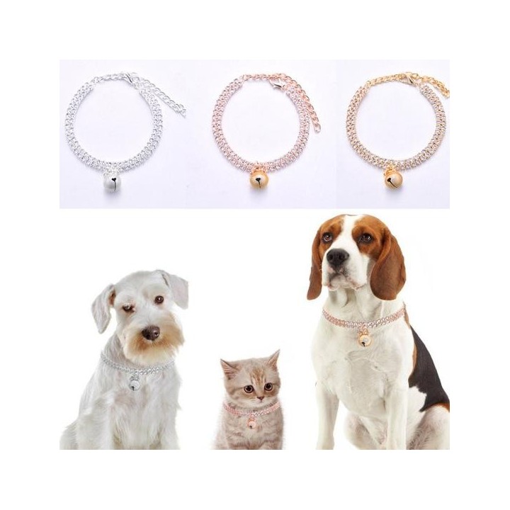 Haustier Halskette Elegante Exquisite Glänzende Haustier Katze Hund Zweireihig Strass Kragen Haustierbedarf S rose gold