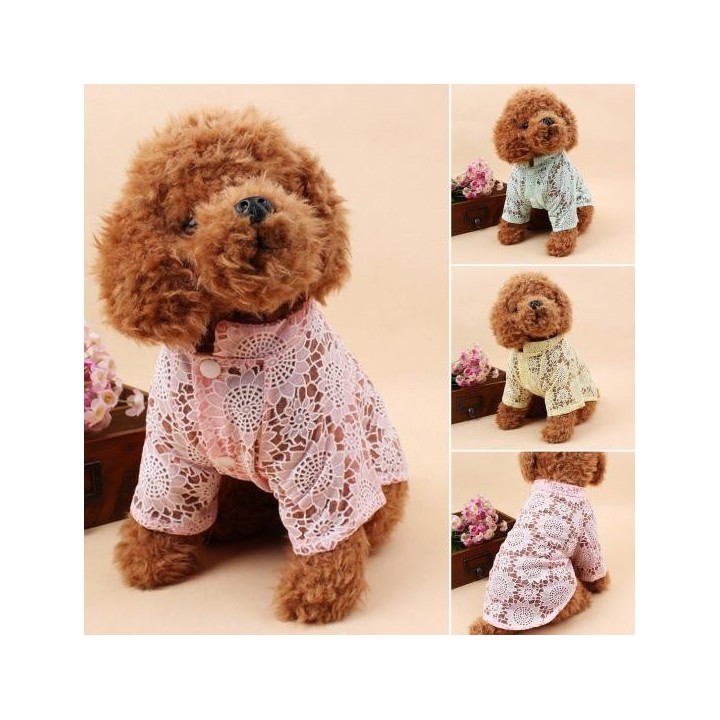 Haustierkleidung, Sommer-Spitze, hohles Design, Haustiermantel, weich, bequem, atmungsaktiv, Hundekleidung, Heimtierbedarf XS