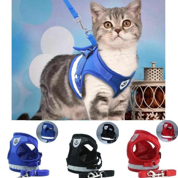 2019 Neues weiches, atmungsaktives Air-Nylon-Mesh-Set für Welpen, Hunde, Katzen, Geschirr und Leine S blau
