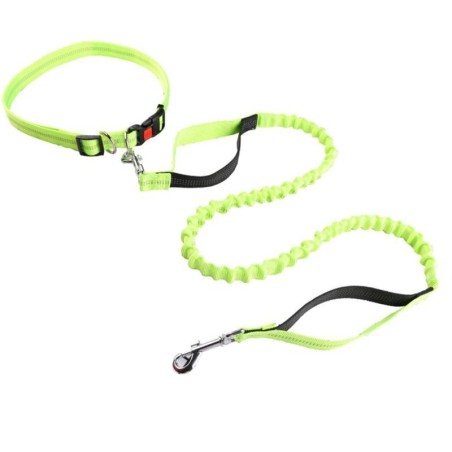 Premium-Hundeleine, freihändiger Längengriff, Bungee-Leine, verstellbarer Taillengürtel, elastische Bungees grün