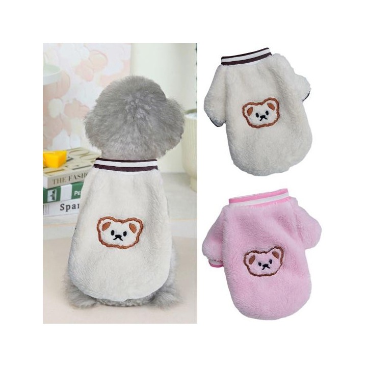 Haustiermantel Bär Stickerei Korallen Fleece Haustier Hund Sweatshirt Zweibeinmantel XS rosa