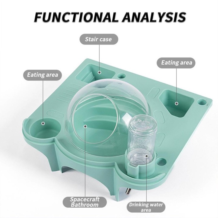 ABS Kleiner Hamsterkäfig Hamsterhaus Mit 2 Essbereichen Wasserflaschentreppen Transparentes Kapselbad Für Kleintierkäfig grün