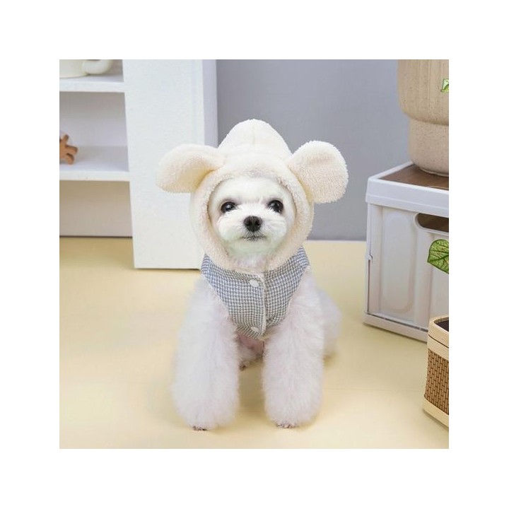 Yousheng Haustier-Baumwollmantel mit Knopfverschluss, bequem, süße Plüsch-Ohrenmütze, Haustier-Kapuzenjacke mit Traktionsring