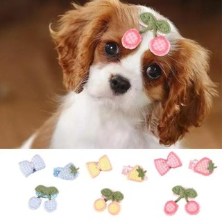 3 Stück Haarspangen für Haustiere, Haarnadel mit Erdbeer- und Kirschschleife, für kleine Welpen und Katzen, Haarspange, Tierh