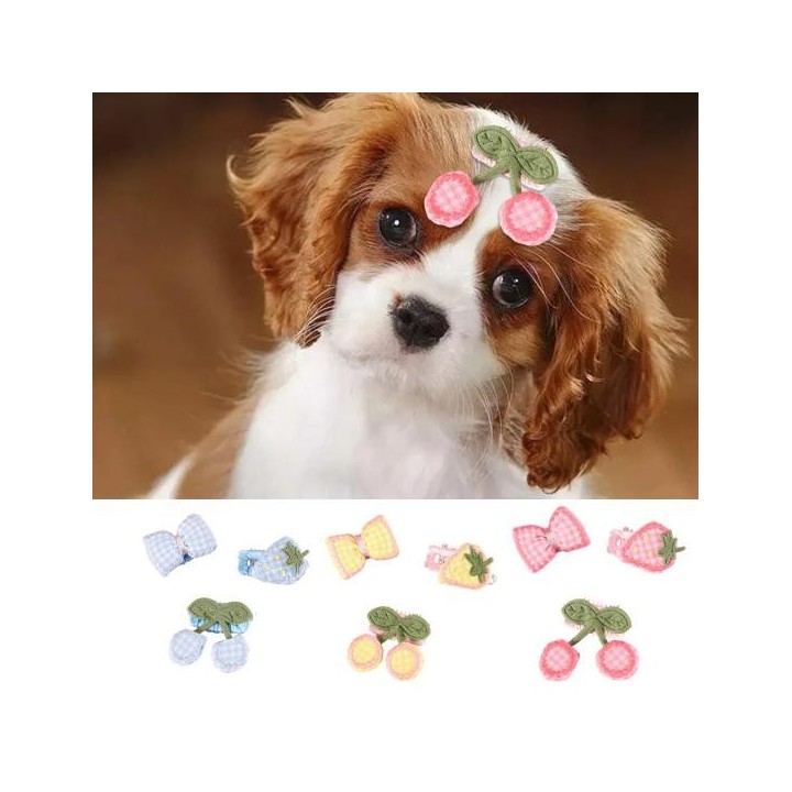 3 Stück Haarspangen für Haustiere, Haarnadel mit Erdbeer- und Kirschschleife, für kleine Welpen und Katzen, Haarspange, Tierh