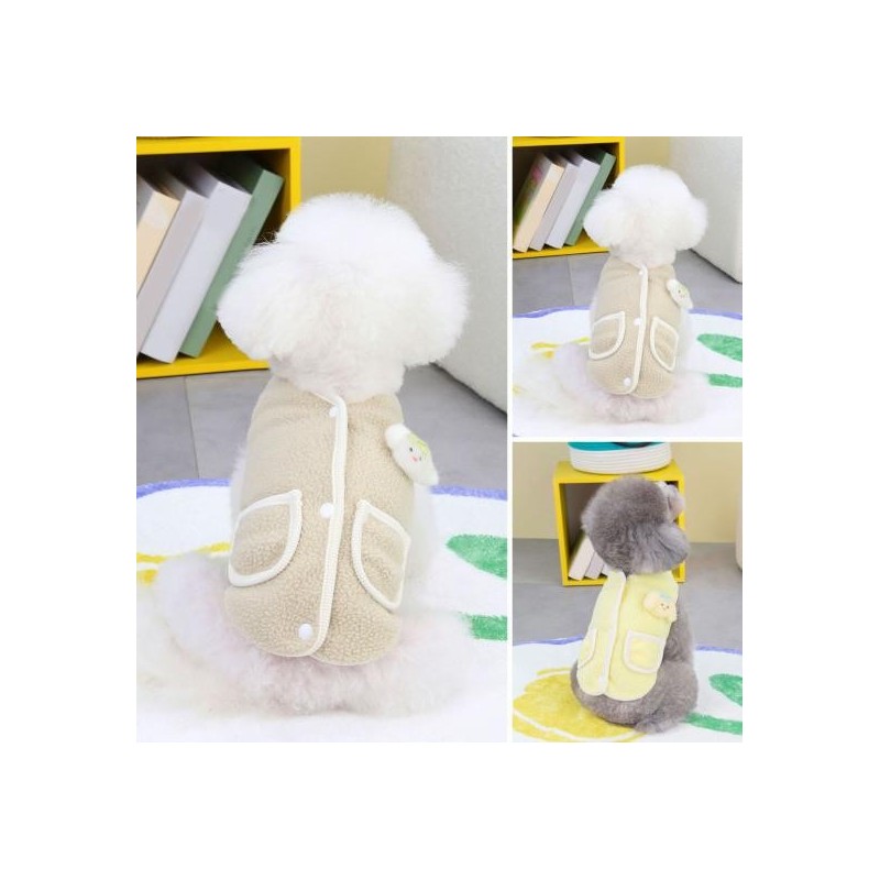 Haustier-Weste, Knopf-Design, modischer Hundepullover, bequem, warm, Korallen-Fleece, Katzenkleidung, Heimtierbedarf S khaki