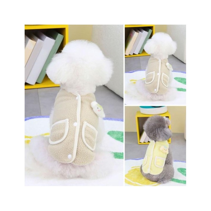 Haustier-Weste, Knopf-Design, modischer Hundepullover, bequem, warm, Korallen-Fleece, Katzenkleidung, Heimtierbedarf S khaki