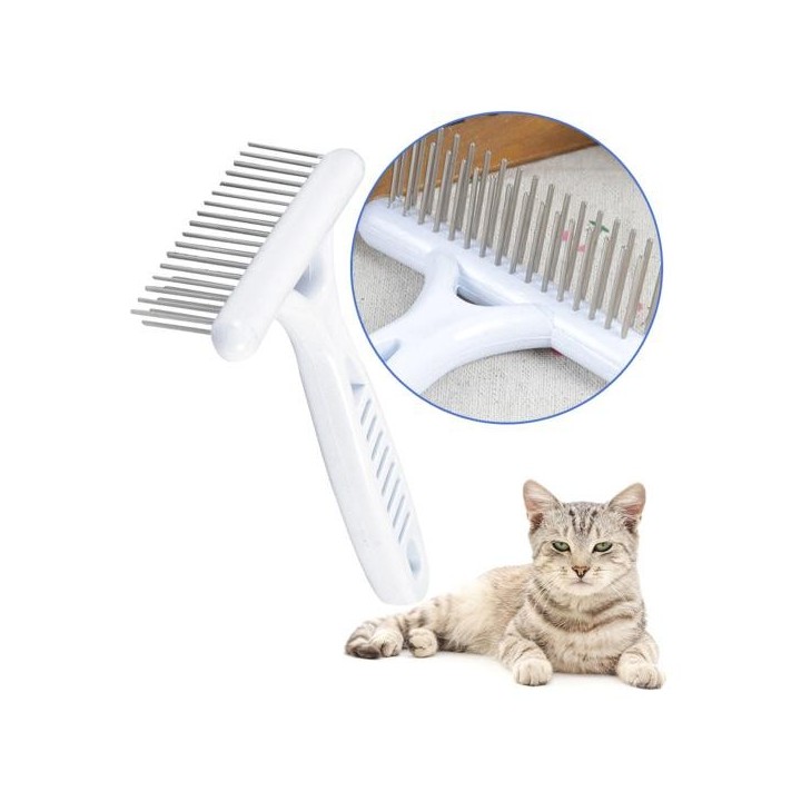 Haustierkamm, Edelstahl, zweireihiges Design, Fellpflege-Rechenbürste, Bürste zum Entfernen von kurzem und langem Haar für Hu
