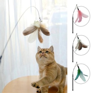 Katze Teaser Spielzeug Flexible Lange Stange Biege Widerstand Biss-beständig Farbige Federn 92cm Lange Katze kaffeebraun