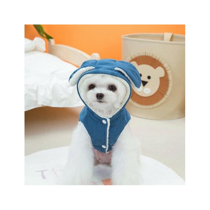 Yousheng Haustier-Baumwollmantel mit Knopfverschluss, weich, bequem, für den Winter, für Hunde und Katzen, mit Kapuze, für Re