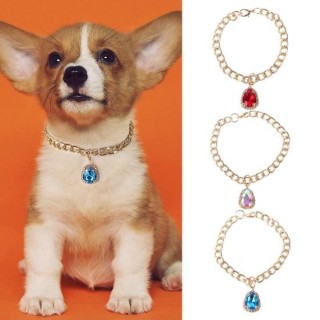 Haustier Halskette mit Herz-Strass-Anhänger, verstellbare Metallkette, Katzenschmuck, Halskette zum Hals S rot