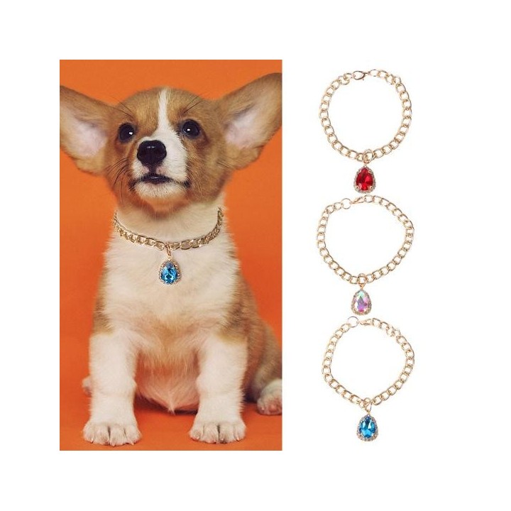 Haustier Halskette mit Herz-Strass-Anhänger, verstellbare Metallkette, Katzenschmuck, Halskette zum Hals S rot