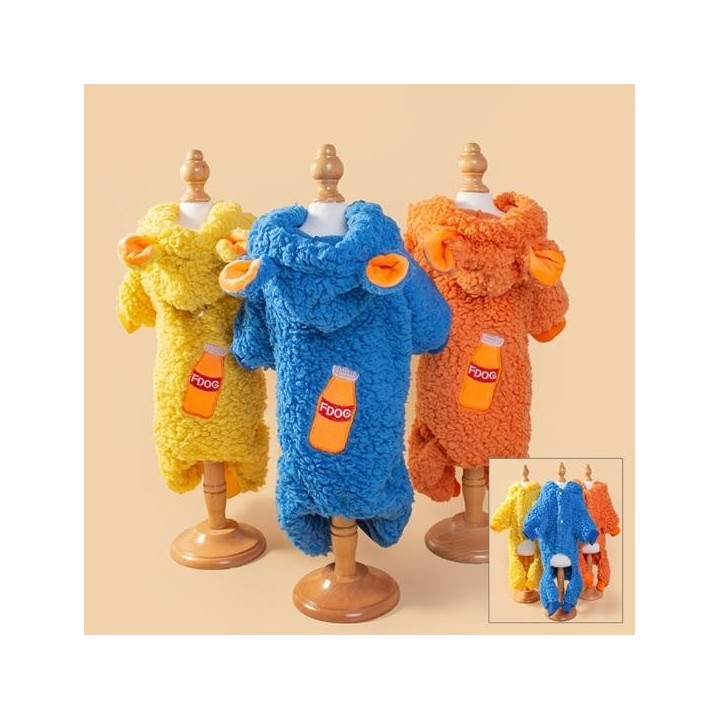 Luxuriöse Hundejacke aus Lammfellimitat mit Traktionsring, Sweatshirt mit vier Beinen, verdicktes Muster mit Getränkeflaschen