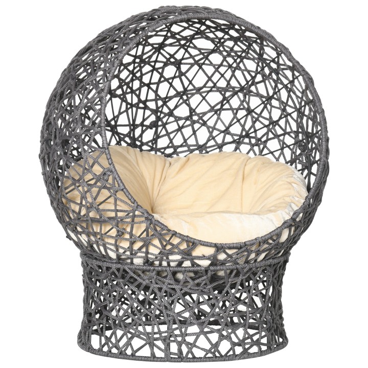 PawHut Katzenkorb Katzenhöhle mit Kissen 50 x 50 x 60 cm aus Polyester-Seil, zylindrischer Sockel in Violett & Cremeweiß, gem