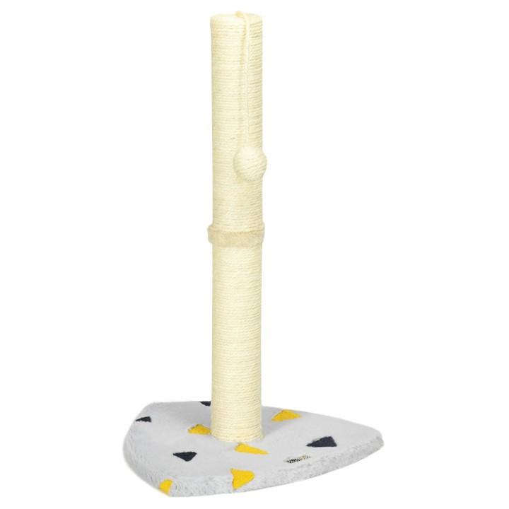 PawHut Kratzmatte für Katzen mit Plüschdesign und Spielball, robustes Juteseil, kompakte Größe 35 x 35 x 62 cm, hellgrau und