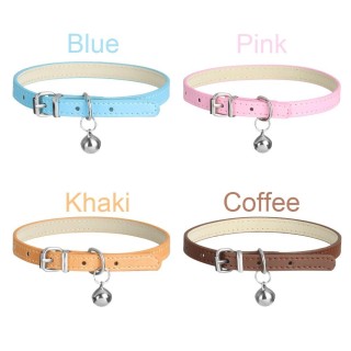 Echtes Leder mit Glöckchen, Katzenhalsband, kleines Hundezubehör, Welpen-Halsband, Kätzchen-Halskette XS khaki