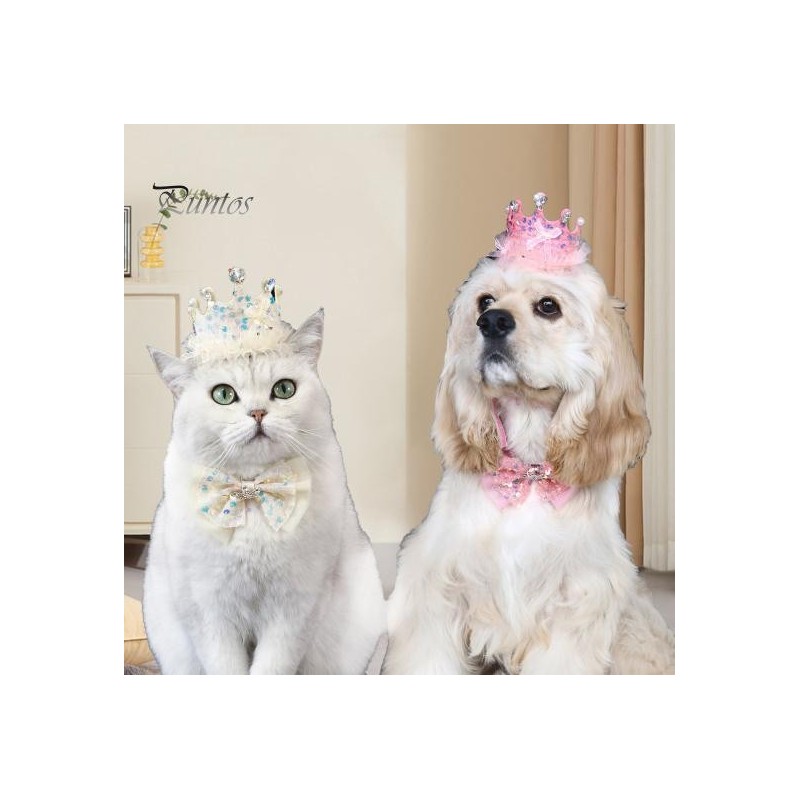 Kronenhut für Hunde, Pailletten-Spitze, Katzen-Lätzchen, Bonbonfarbenes Strass-Dekor, verstellbare Passform, langlebiges Haus