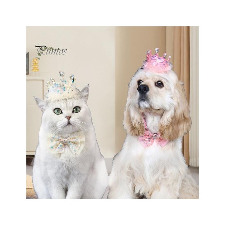 Kronenhut für Hunde, Pailletten-Spitze, Katzen-Lätzchen, Bonbonfarbenes Strass-Dekor, verstellbare Passform, langlebiges Haus