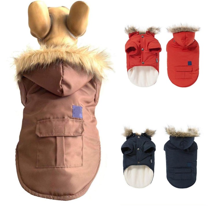 Hunde-Daunenjacke, Kapuzenpullover, Haustierkleidung, warme Kleidung für kleine Hunde im Winter L rot