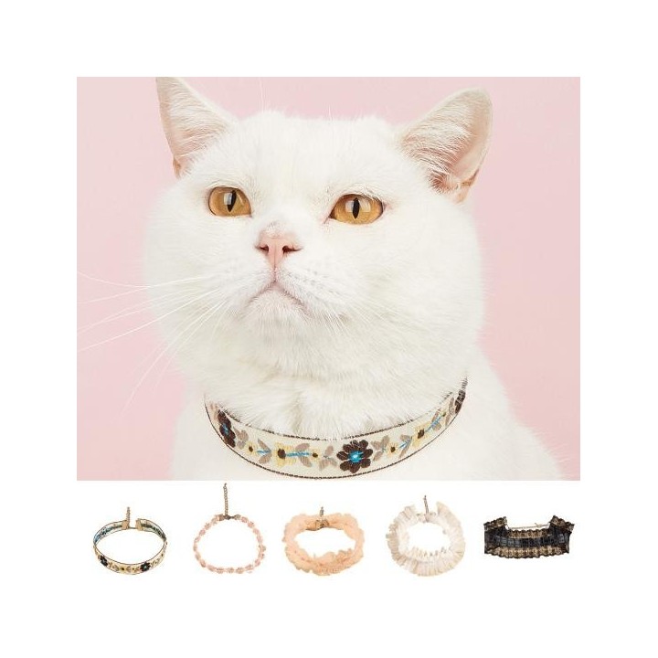 Süße Spitze Haustierhalsband Prinzessin Stil Welpenhalskette Kunstperle Ethnische Stickerei Rüschen Katzenhalsband Atmungsakt