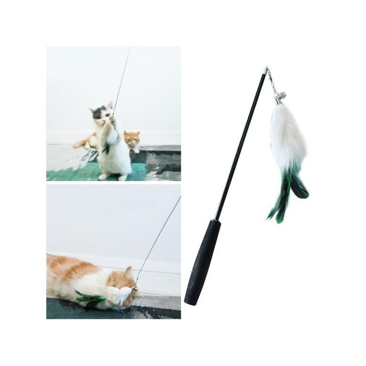 Lustiger Katzenstock, dreiteilig, teleskopisch, rutschfest, Glocke, Fuchspelz, Katzen-Angelrute, Heimtierbedarf weiß