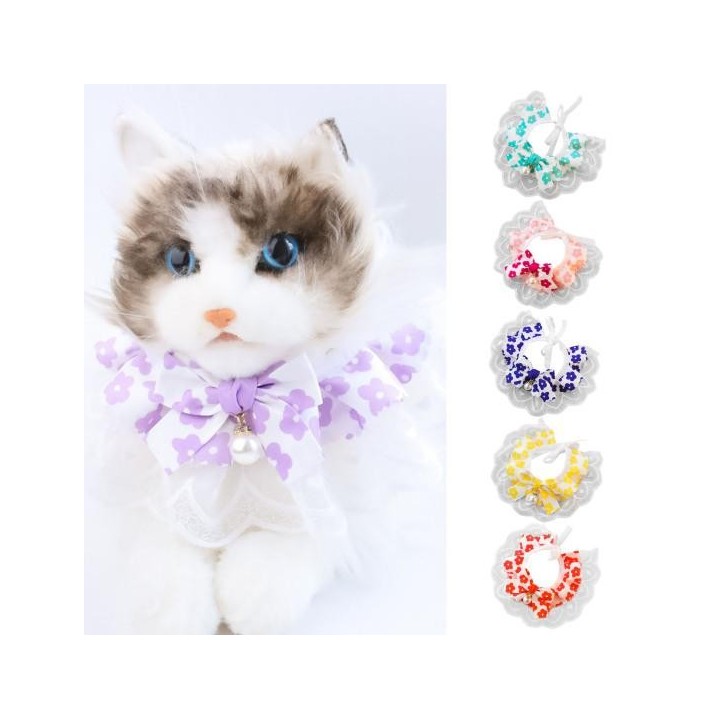 Haustier-Lätzchen mit Spitzenbesatz, helle Farbe, hautfreundlich, Blumenmuster, waschbar, dekorative Baumwolle XS violett